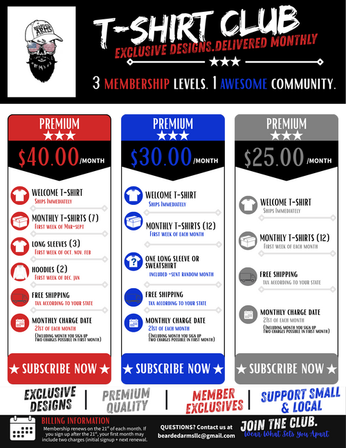 PREMIUM Bearded Arms Monthly Tshirt Club